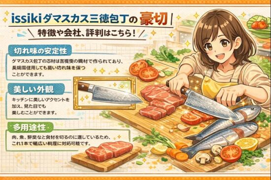 issikiダマスカス三徳包丁の豪切│特徴や会社、評判はこちら！