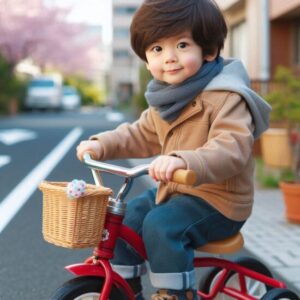 三輪車に乗る日本人3歳の男の子