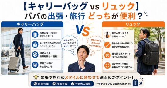 【キャリーバッグ vs リュック】パパの出張・旅行どっちが便利？