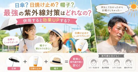 日傘？日焼け止め？帽子？最強の紫外線対策はどれなの？併用すると効果UPする？