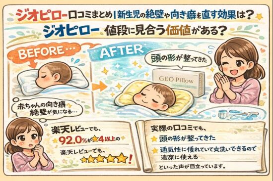 ジオピロー口コミまとめ│新生児の絶壁や向き癖を直す効果は？値段に見合う価値ある？