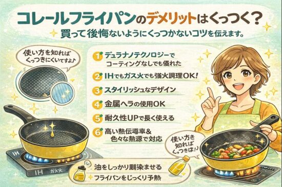コレールフライパンのデメリットはくっつく？｜買って後悔ないようにくっつかないコツを伝えます。